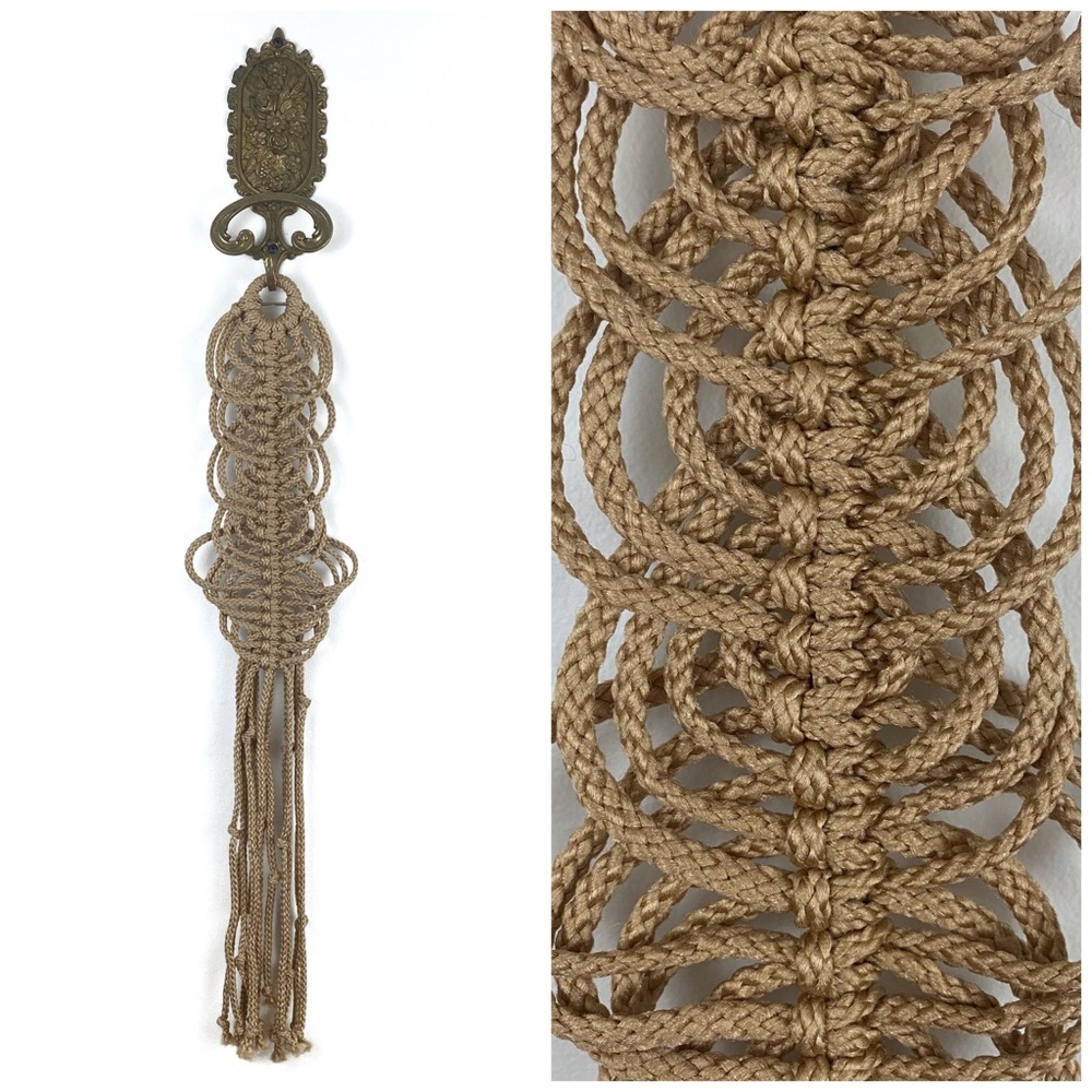 FINAL Vintage Tan Long Macrame Wall Hanging